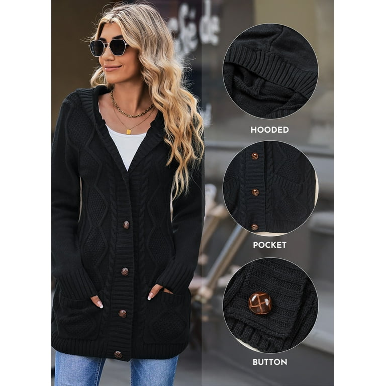 Eytino Hooded Cardigan Sweaters for Women Long Sleeve Button
