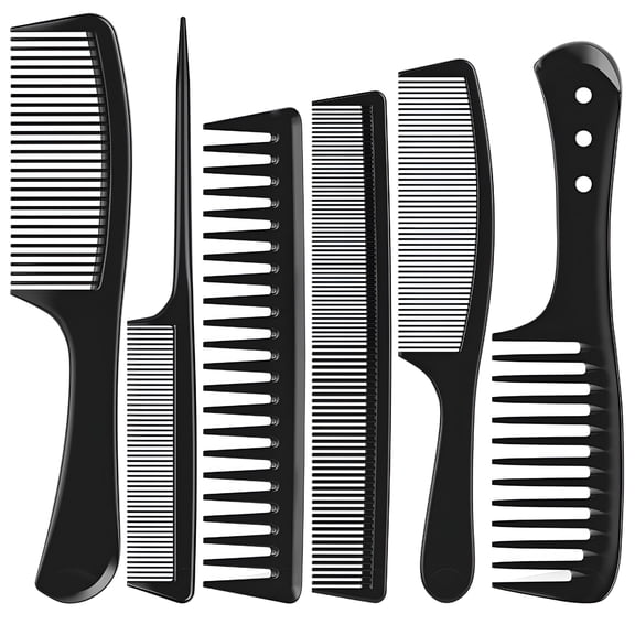 ACDANC 2026 New 6 Pcs Hair Comb Set Black,Sturdy Wide and Fine Tooth Rat Tail Hair Barber Comb for Women&Man,Professional Combs for Wet Curly Natural Hair Detangling Parting Teasing Styling&Cutting
