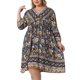 thumbnail image 4 of Vestido de verano de talla grande Agnes Orinda para mujeres, casual, bohemio, floral, con escote en V, manga 3/4, midi, corto, vestido de playa 1X negro y amarillo, 4 of 6