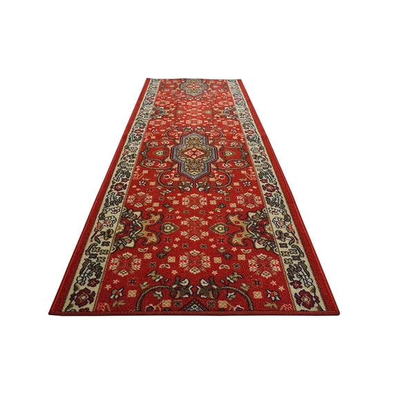 Extra-Long Low Pile Runner Rug Skid Resistant Backing Rug Runner Orient and Floral Red Cut to Size Roll Runner Rugs - 36 Feet x 36 Inch