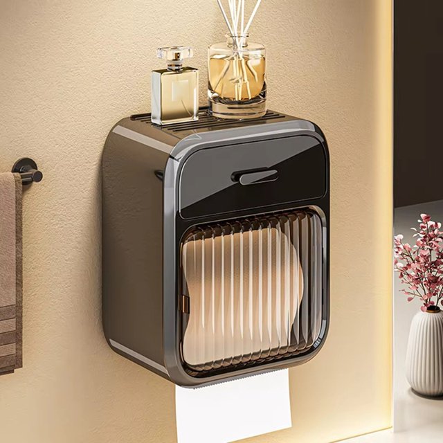 Caja de Papel Higiénico, Estante de Almacenamiento de Rollos de Papel Higiénico, Soporte de Papel Higiénico para Baño, Cajas de Pañuelos Montadas en la Pared, Baño, Color Negro