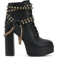 thumbnail image 5 of Jessica Simpson Lannoli Black Leather Studded Chain Lace Up Block High Heel Boot (Black, 11), 5 of 6
