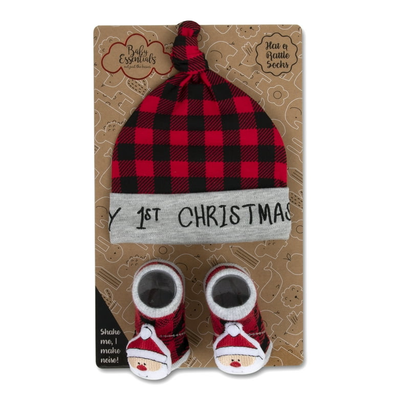 Baby Essentials Baby Boys and Baby Girls Christmas Hats and Rattle Socks Set - Multi - Size