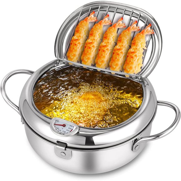 Sartén Tempura Ycxmjyr grande de 4.4 cuartos de galón con termómetro