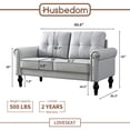 thumbnail image 2 of Husbedom 60.6" Upholstered Faux Leather Loveseat Sofas for Living Room, Small Sofa Couches for Small Spaces Bedroom with Padded Cushion, Mid Century Modern Decor Love Seats Furniture, Light Gray, 2 of 7