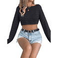 thumbnail image 2 of Blusa de Punto con Cuello Redondo y Mangas Largas para Mujer, Estilo Crochet Calado Negro S, 2 of 7