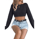 thumbnail image 2 of Blusa de Punto con Cuello Redondo y Mangas Largas para Mujer, Estilo Crochet Calado Negro S, 2 of 7