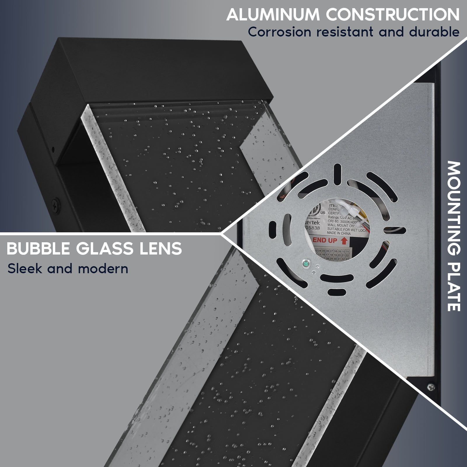 Luxrite LED Up Down Outdoor Wall Lights, Bubble Glass, 3CCT 3000K-5000K, IP65, 12", Aluminum