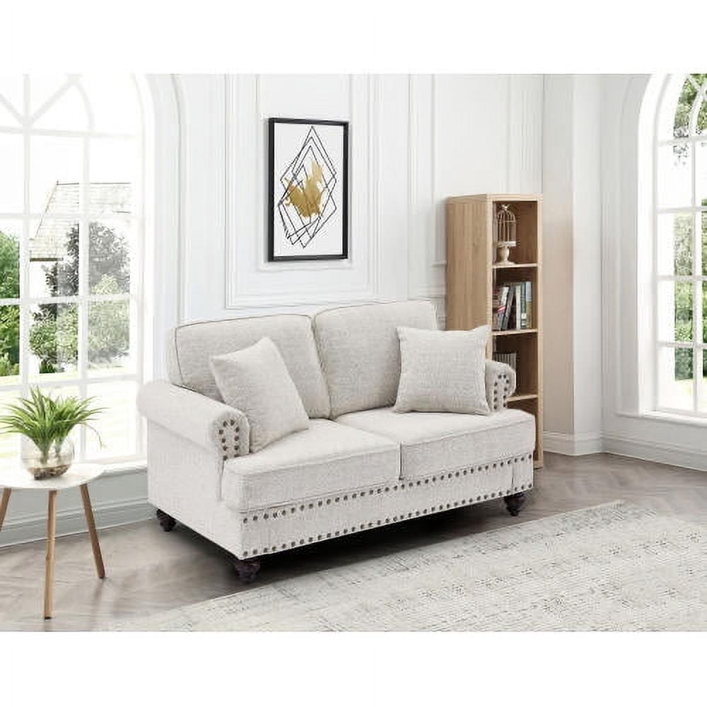 BSHTI 61 inch Chenille modern Upholstered Sofas Love Seater with Nails and Armrests (White)