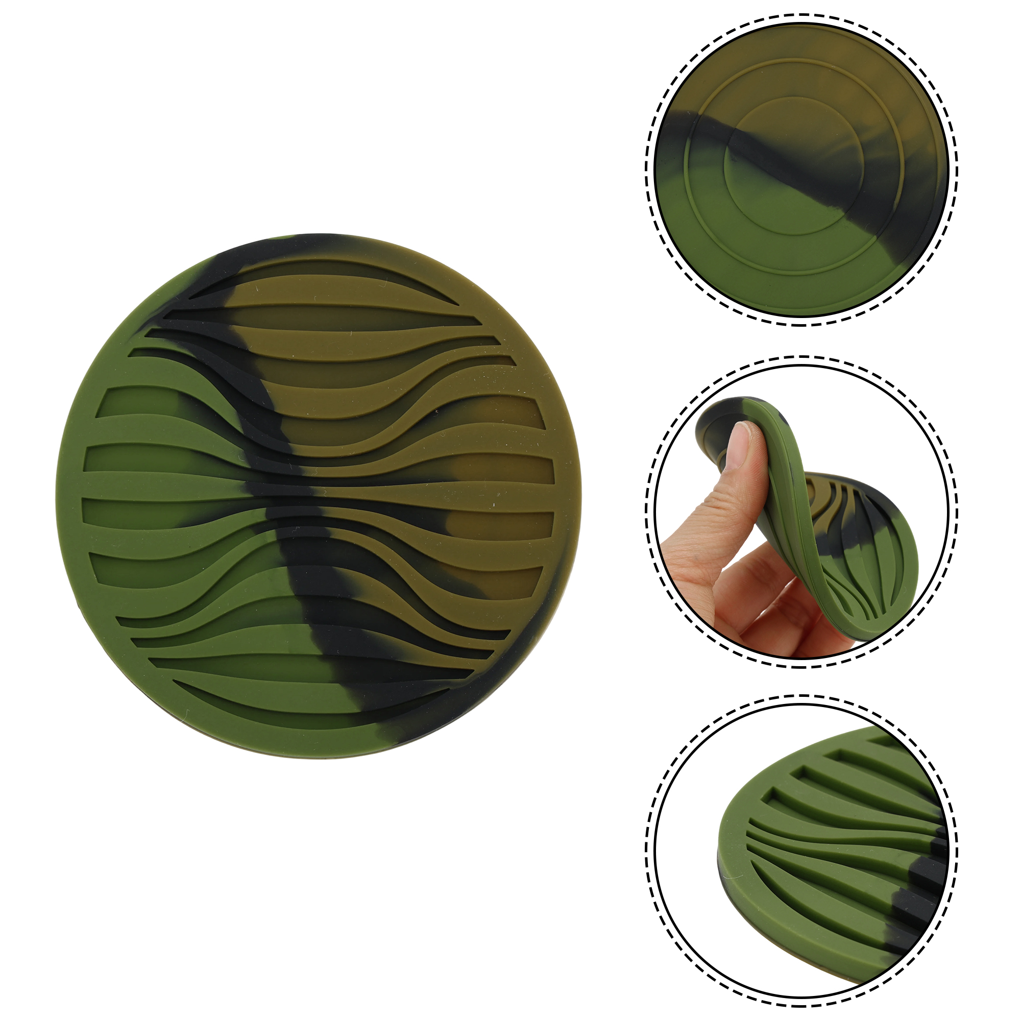 Unique Bargains Water Repellent Wave Drink Coaster Set Army Green Camo