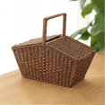 thumbnail image 3 of Pastoral Style Hand Basket with Lid Imitation Rattan Woven Basket A, 3 of 5