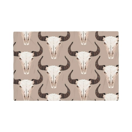 

Table Placemats Set of 6 - Buffalo skull cool 12x18 In Faux Linen Double Heat Resistant Place Mats Cloth Indoor/Outdoor Placemats Washable Table Mats for Dining Kitchen Party