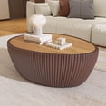 thumbnail image 6 of MDQMD 32.1'' Brown Modern Oval Coffee Table with Marble Top & Leather Covered,Round Stone Coffee Table for Living Room, 6 of 8