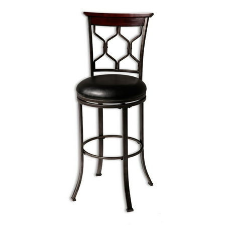 Metal Black Counter Stools - Tallahassee Swivel Seat Counter Stool with Heritage Silver Finished Metal Frame and Black Faux Leather Upholstery, 26-Inch Seat Height