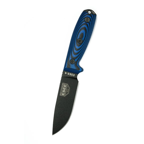 ESEE Knives ESEE-4 3D Fixed Blade Knife 4.1" Drop Point 1095 Black Blade G-10 Handle Black/Blue