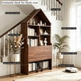 thumbnail image 5 of Leumius Folding Craft Desk with Storage Shelves, Convertible Hideaway Desk to Bookshelf, Foldable Desk with Storage, Disappearing Desk for Living Room Home Office Walnut, 5 of 9
