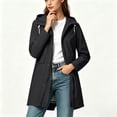 thumbnail image 5 of Womens Outdoor Jacket Plus Size Hooded Waterproof Long Sleeve Solid Color Plaid Lined Winter Casual Daily Outdoor Mid Length Jacket Raincoat with Pockets, 5 of 10