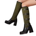 thumbnail image 2 of Xiaoxatg Women's -High Boots Autumn and Winter Leather Splice High Heel Sleeve Barrel Boots with Colored Belt Buckle 7.5 Green, 2 of 8