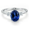 thumbnail image 3 of Gem Stone King 14K White Gold Blue Created Sapphire and White Topaz Engagement Ring for Women | 2.58 Cttw | Oval 9X7MM | Gemstone September Birthstone | Size 8, 3 of 6
