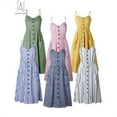 thumbnail image 6 of Gustave Women Summer Midi Dresses Sleeveless Button Down V-Neck Floral Boho Sundress Spaghetti Strap Swing Casual Beach Dress with Pockets "Blue Strip, XL", 6 of 9