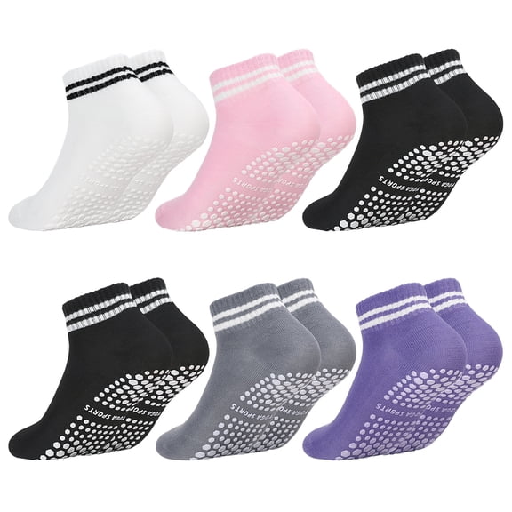 TELOLY 6 Pairs Grip Pilates Socks, Non Slip Athletic Yoga Socks with Grips for Women, Yoga Sock with Grips for Barre Barefoot Hospital Grippy Sock