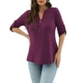 thumbnail image 5 of VERABENDI Women's Plus Size Tops 3/4 Sleeve Shirts Dressy Casual Metal Buckle V-Neck Tunic Blouses,M-4XL, 5 of 9