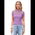 thumbnail image 1 of Camisetas de Corta con Cuello Alto para Mujer, de Transparente y Fruncida, para Salir A . Púrpura XXL, 1 of 8