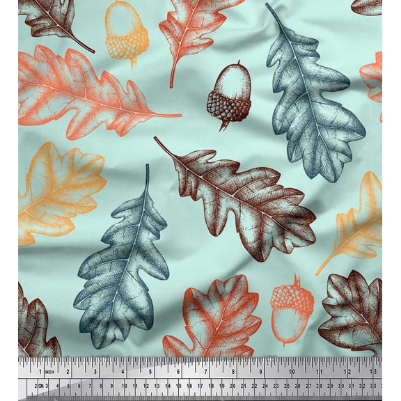 Soimoi Green Cotton Duck Fabric Oaknut & Oak Leaves Fabric Prints by Yard 56 Inch Wide
