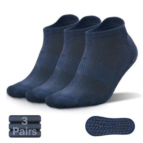 Newzill Unisex Non-Slip Grip Yoga Socks, Blue, Large/X-Large, 3 Pairs