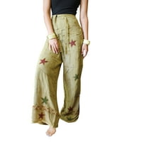 Mogul Women Bohemian Pants Wide Leg Yoga Pants Wrap Pant Green Embroidered Beach Pants ML