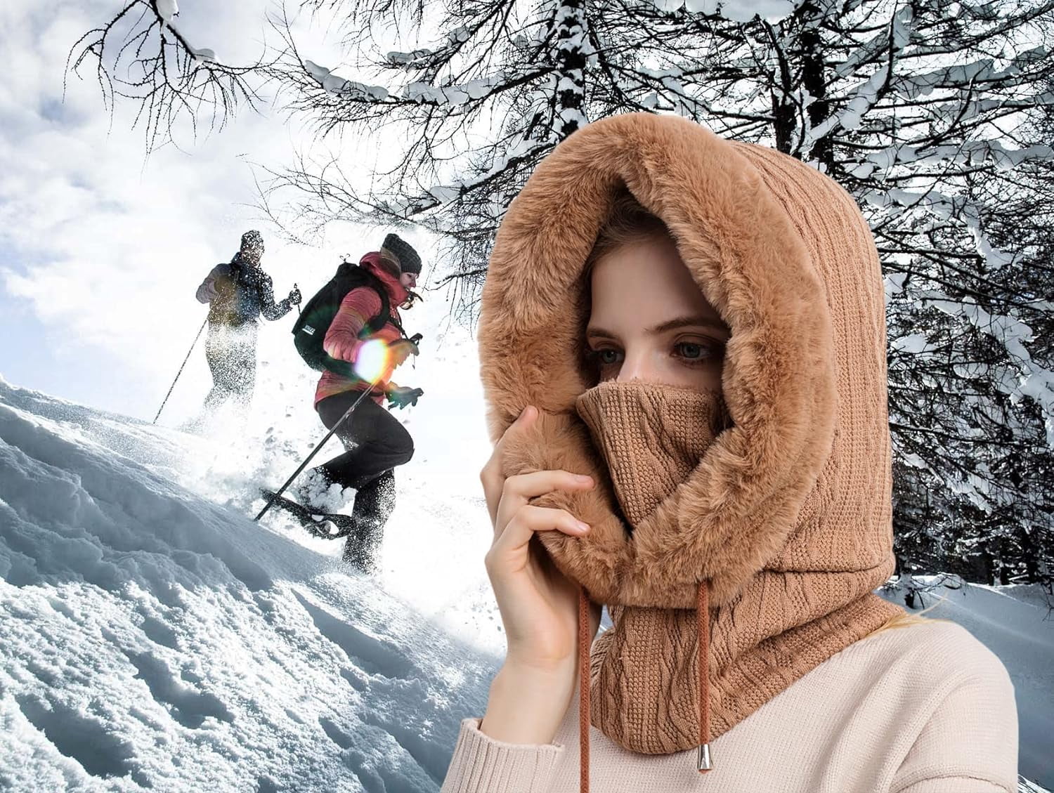 Zhengup Women Winter One Piece Beanie Hat Slouchy Fleece Balaclavas Face Mask Neck Scarf Set Earmuff Ski Snow Knit Hats