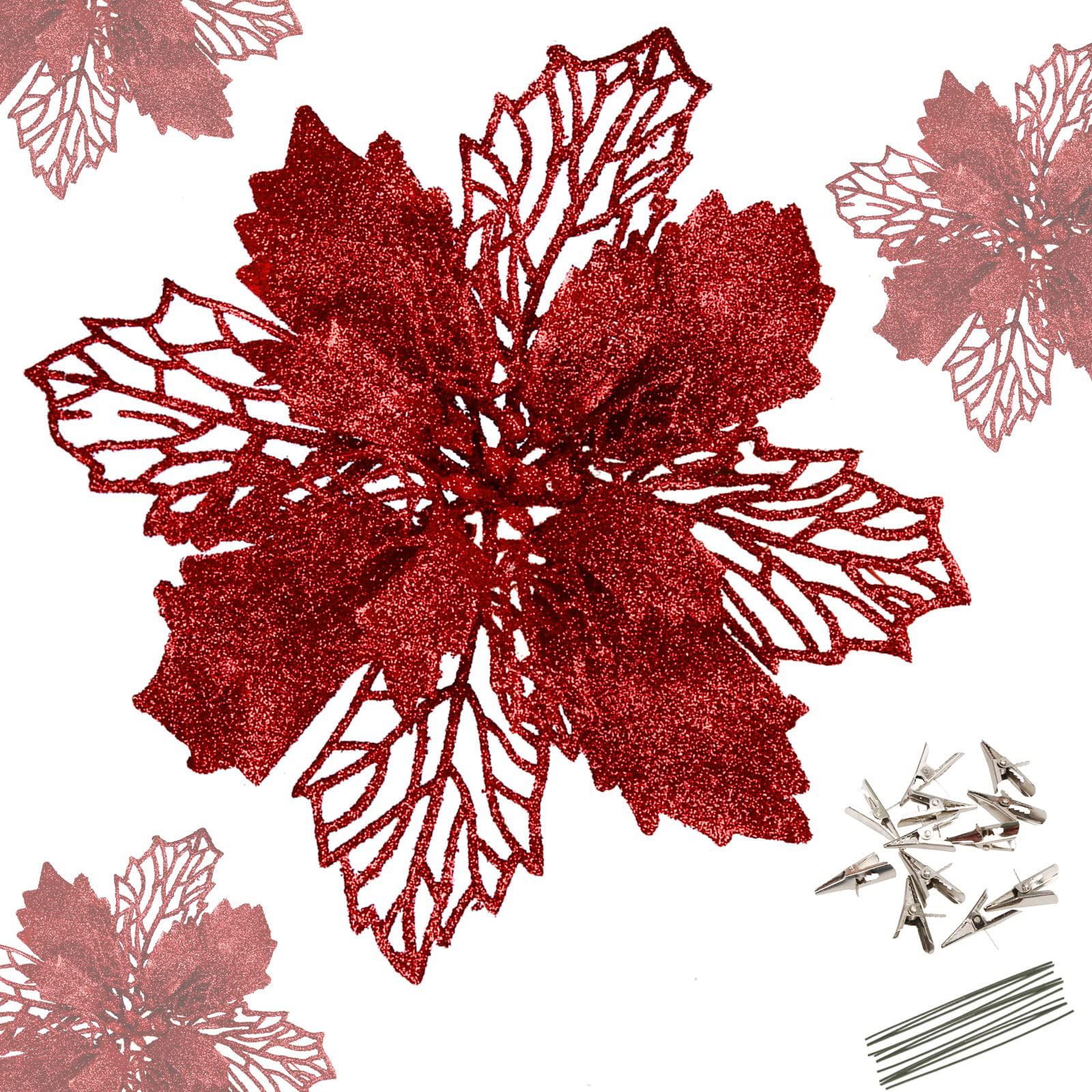 Details about   Christmas Large Poinsettia Glitter Flower Tree Hanging Party Xmas Decor NEW HOT 