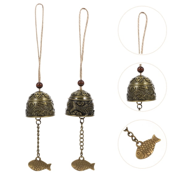KONTONTY Set of 2 Golden Metal Fish Wind Chimes for Home Decor and Outdoor Ornament