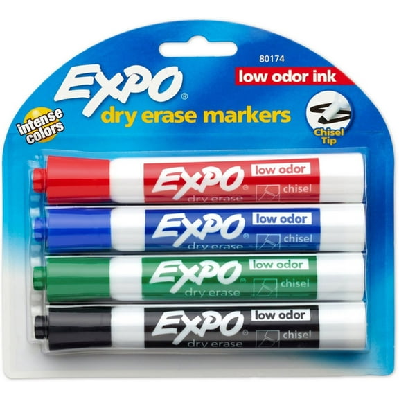 Expo® Low Odor Dry Erase Markers, Chisel Tip, Assorted Colors, 4 ea (Pack of 2)