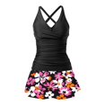 thumbnail image 4 of DHFJKG Womens Swimsuits Tankini Criss Cross V Neck Floral Top With Skirt Bottom Swimwear Two Piece Bathing Suit Casual Beachwear, 4 of 6