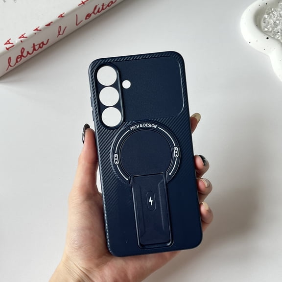 Designed for Samsung Galaxy A07 Magnetic Phone Case,Compatible with Mag-Safe,With Invisible Kickstand,Fiber Pattern Back,Anti-Scratch PC TPU Shockproof Rugged Thin Fit Phone Case,Blue