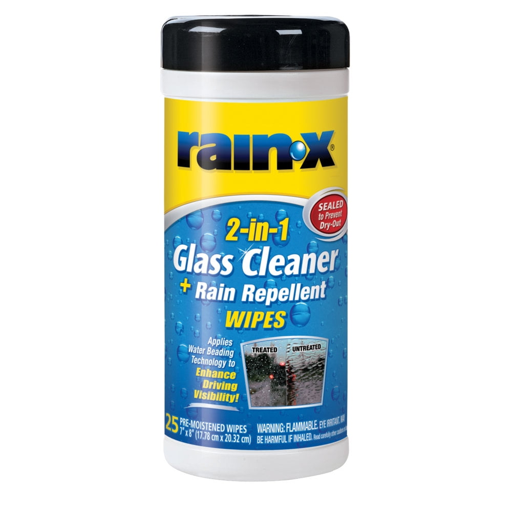 RainX 2in1 Glass Cleaner and Rain Repellent Wipes 25 Count 630022