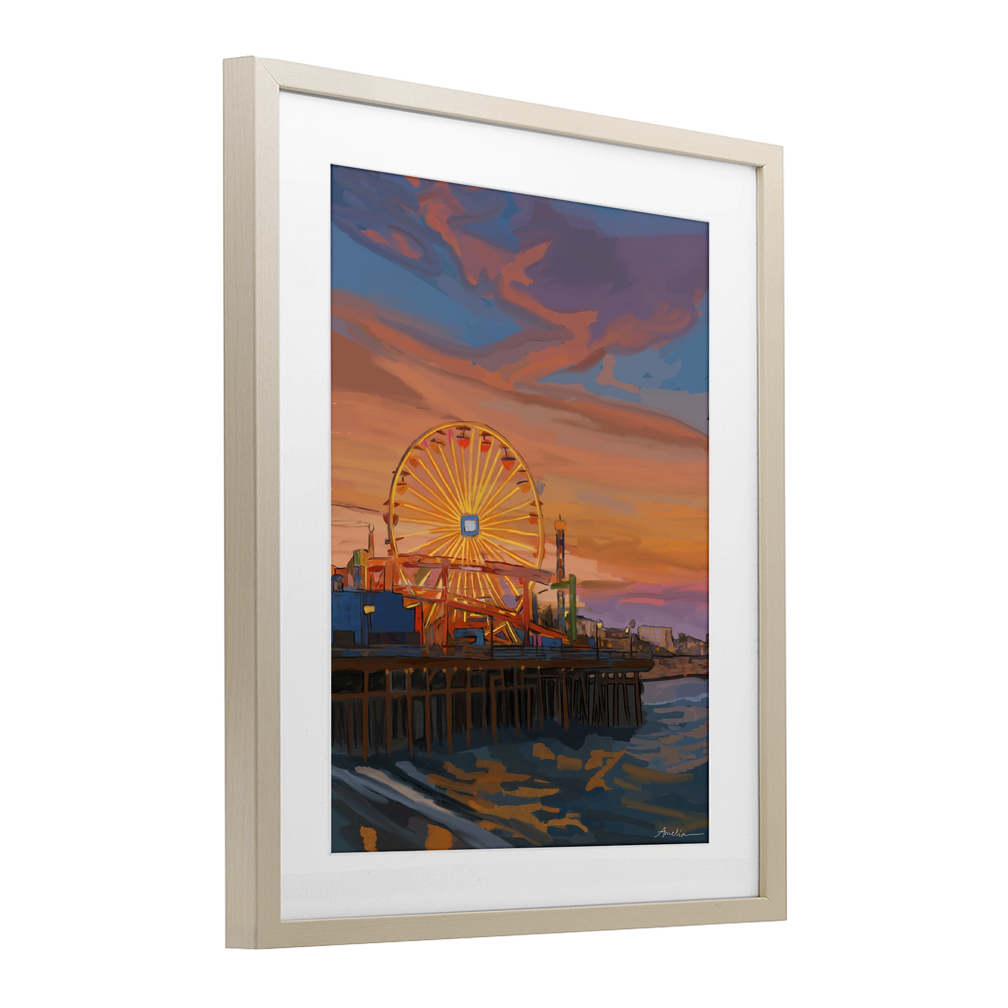 Stupell Industries Santa Monica Pier Sunset Birch Framed Print Under Glass, design by Amelia Noyes