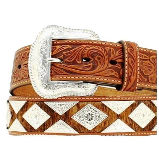 Nocona Nocona Western Belt Mens Leather Hair Diamond Conchos Copper