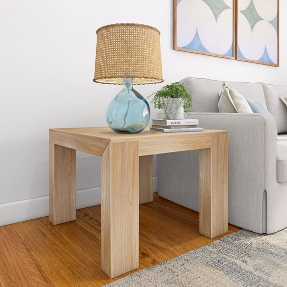 Plank Beam Modern Solid Wood Square Corner Table, 32" Side Table for Living Room, End Table