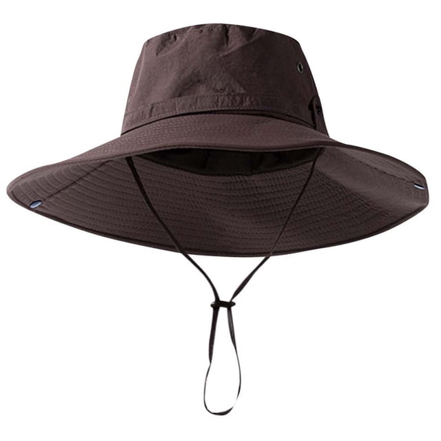 Chapeau Seau Ajustable Unisexe Couleur Unie pour Protection Solaire Imperméable Randonnée Extérieure Marron Taille Unique
