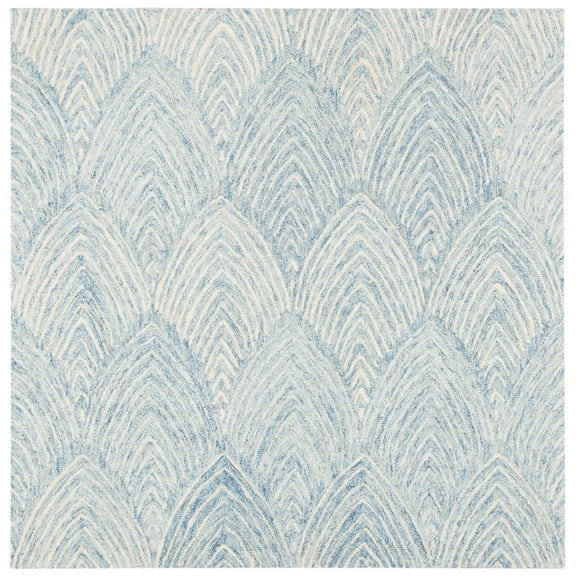 SAFAVIEH Micro-Loop Aiden Leaves Area Rug, Light Blue/Ivory, 5' x 5' Square