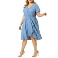 thumbnail image 2 of Agnes Orinda Women's Plus Size Chambray Wrap Elastic Waist Ruffle Dress, 2 of 6