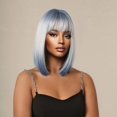 thumbnail image 4 of Pelucas sintéticas cortas de Ombre azul a blanco con flequillo, pelo recto Bob para mujer, fiesta diaria, Cosplay, Halloween, resistente al calor, 4 of 4