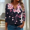thumbnail image 2 of 3/4 Sleeve Casual T Shirts for Women Plus Size Tops Graphic Printed V Neck Tees Summer Fall Casual Tshirts (XL, Black|Floral), 2 of 6