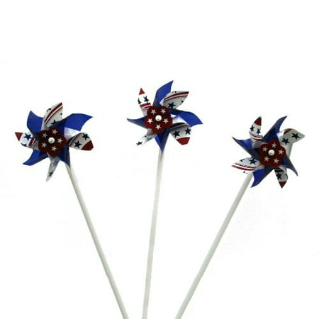 Lot Of 12 Patriotic American Flag Theme Pinwheel Wind Spinners - (Best Flag For High Winds)