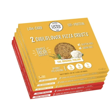 Cali'flour Foods Gluten Free, Low Carb Cauliflower Pizza Crusts - 6 Original Italian crusts and 4 Sweet Red Pepper - 5 Boxes - (10 Total Crusts, 2 Per