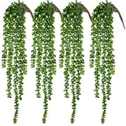 Coolmade 4pcs Artificial Succulents Hanging Plants Fake String of Pearls for Wall Home Garden Decor (24 Inches Each Length)