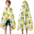 thumbnail image 3 of Yellow Lemon Fruit Flowers White Pattern Hooded Bath Towel，50"x30" for Ages 3 To 12 Kids, Quick Dry Lightweight Soft Microfiber Hood Beach Towel Cover Up for Kids, 3 of 7