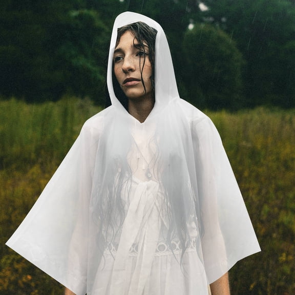 TABLZONE 2Pcs Portable Adult Rain Poncho with Hood White Breathable for Travel Outdoors